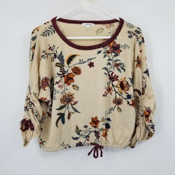 Persaya Tops - Persaya Floral Ruched Women's Blouse Top Shirt Size XL